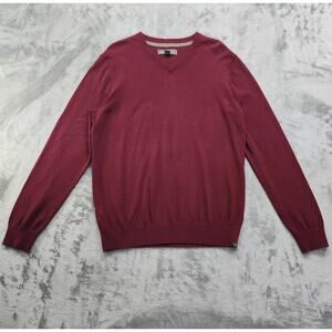 Eddie Bauer Sweater Mens M Red Burgundy V-Neck Cotton Wool Blend Pullover Preppy